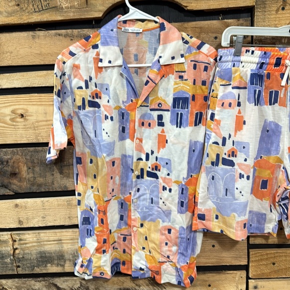 Zara 2 Piece Short/Shirt Set Fun Print Women’s Size Small - Picture 3 of 8